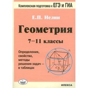 Геометрия. 7-11 классы. Определения, свойства, методические решения задач - в таблицах