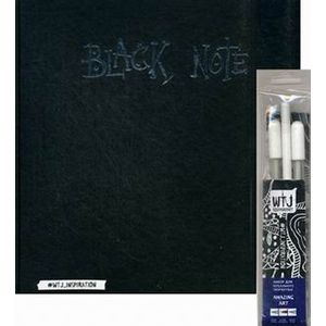 Black Note. Альбом для рисования на черной бумаге + комплект из 2-х белых ручек и белого карандаша