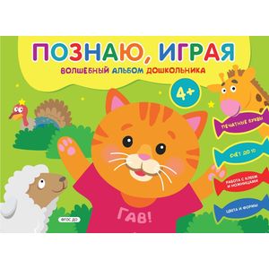 Познаю, играя. Волшебный альбом дошкольника. Печатные буквы. Счет до 10 (Киска)