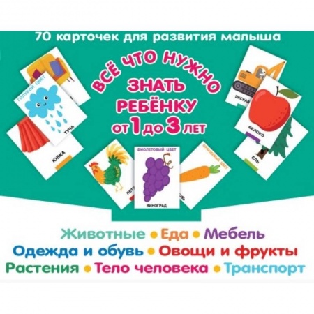 Все обо всем. Универсальные энциклопедии, книга Все, что нужно знать ребенку от 1 до 3 лет.Животные. Еда. Мебель. Одежда и обувь. Овощи в фрукты. Тело человека. Транспорт. 70 карточек для развития малыша купить по низкой цене
