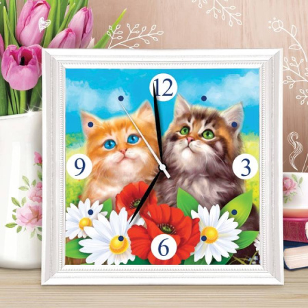 Картина по номерам - часы «Котята», 30x30 см