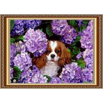 «Светлица» набор для вышивания бисером №062  «Щеночек в цветах» бисер Чехия 49,9x36,1 см