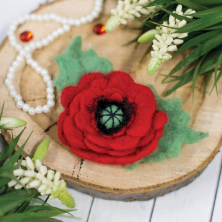 Брошь из шерсти 'Мак'