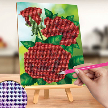 Алмазная вышивка на подставке «Розы», 13 х 19 см. Набор для творчества