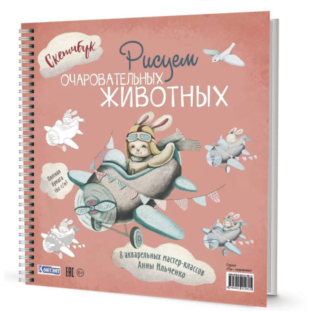 Книги для творчества, книга Рисуем очаровательных животных. 8 акварельных мастер-классов. Скетчбук (заяц на самолете) купить по низкой цене