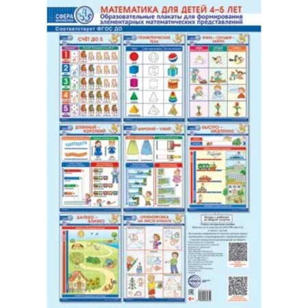 Обучение счету. Математика, книга Математика для детей 4–5 лет. Образовательные плакаты для формирования элементарных математических представлений. (комплект из 8 плакатов А3) купить по низкой цене