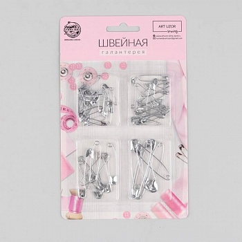 Набор булавок английских 2,7 / 3,2 / 4,2 / 5 см, 55 - 60 шт, цвет серебряный