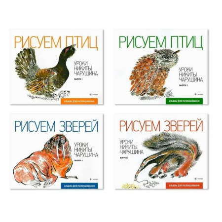 Рисование, книга Комплект из четырех альбомов для раскрашивания 'Уроки Никиты Чарушина' купить по низкой цене