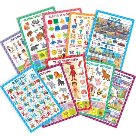 Общая подготовка к школе, книга Обучающие плакаты. Знания для дошкольников. Набор 10 штук купить по низкой цене