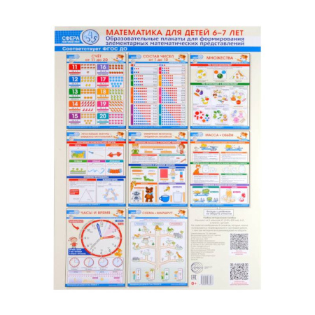 Обучение счету. Математика, книга Математика для детей 6-7 лет. Комплект из 8 образовательных плакатов А3 купить по низкой цене